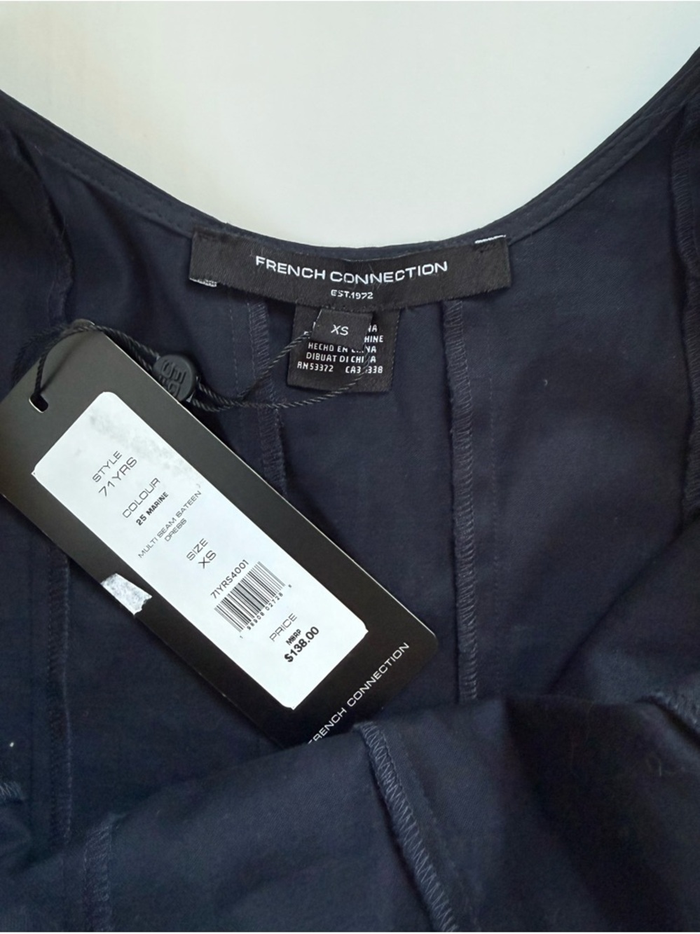 NWT French Connection Navy Fit & Flare Dress XS 71YRS Sateen - Picture 6 of 6